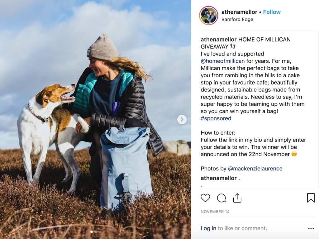 Instagram Influencer Athena Mellor with Millican bag